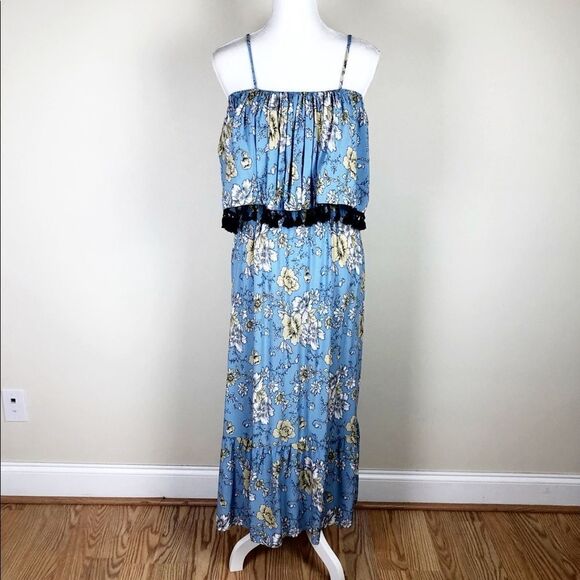 Boohoo Blue Yellow Floral Maxi Dress Size 8 - Picture 1 of 7